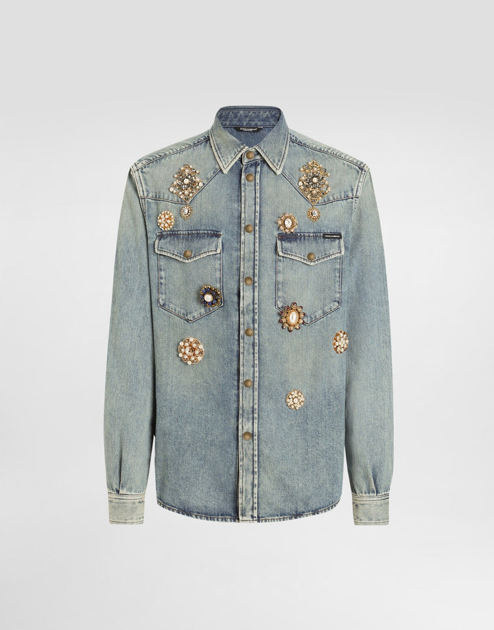 Dolce&Gabbana Denim shirt with bejeweled appliqués