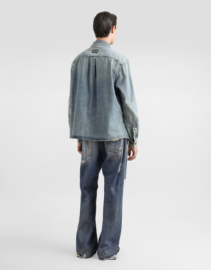 Dolce&Gabbana Denim shirt with bejeweled appliqués