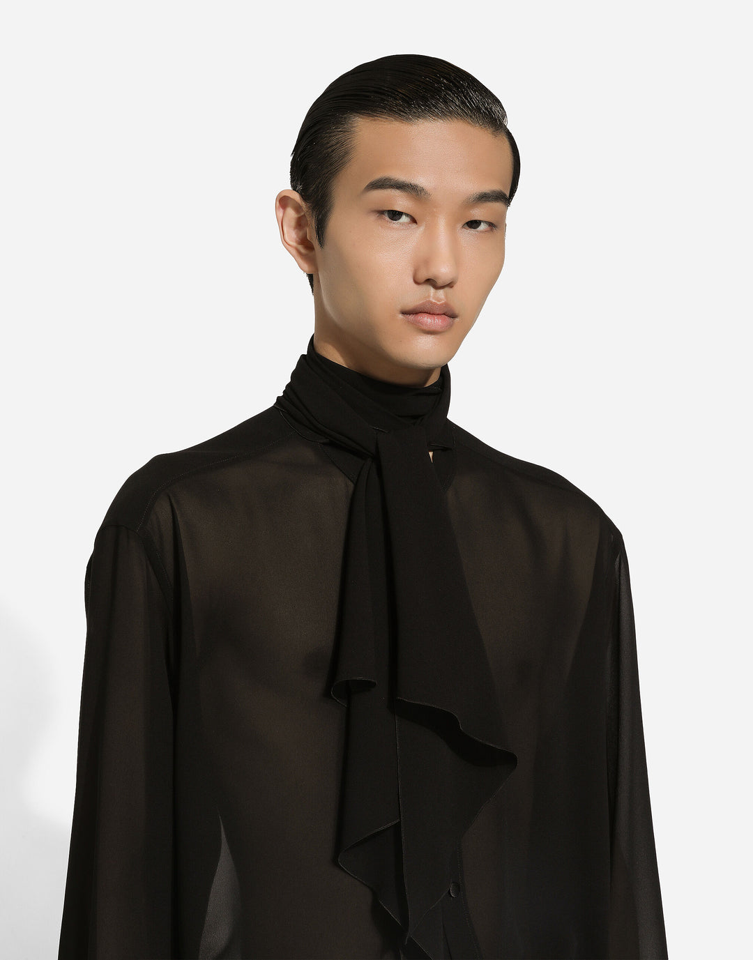 Dolce&Gabbana Oversize silk shirt with pussy-bow