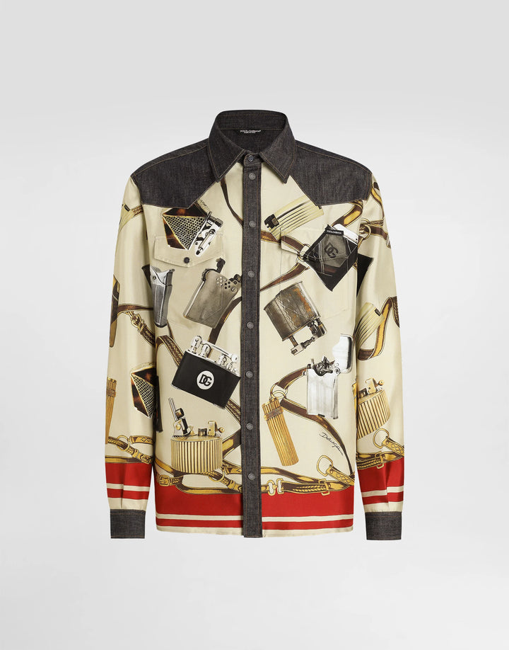 Dolce&Gabbana Silk and denim shirt with lighter print