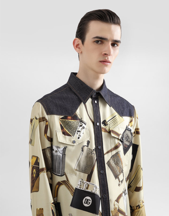 Dolce&Gabbana Silk and denim shirt with lighter print