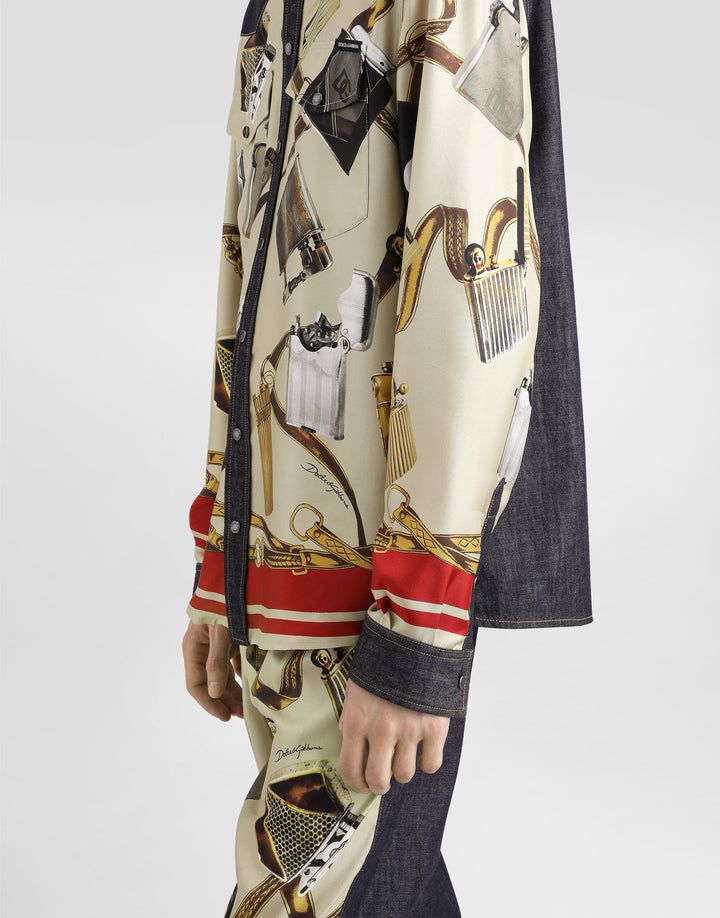 Dolce&Gabbana Silk and denim shirt with lighter print