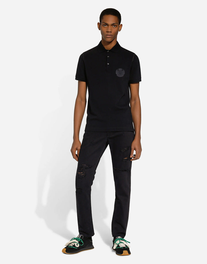 Dolce&Gabbana Cotton polo-shirt with DG logo embroidery