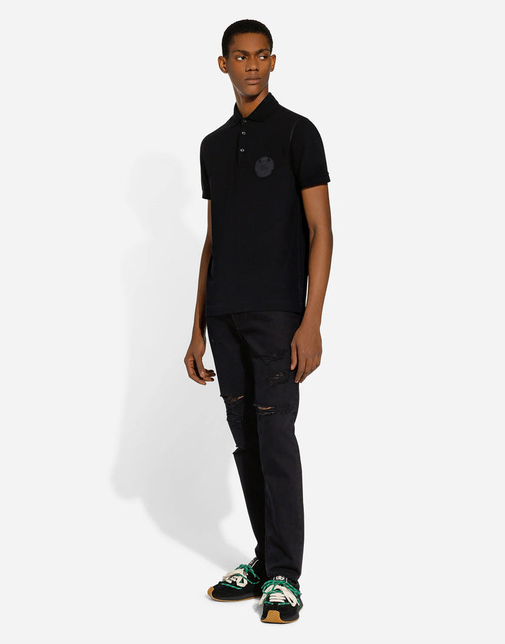 Dolce&Gabbana Cotton polo-shirt with DG logo embroidery
