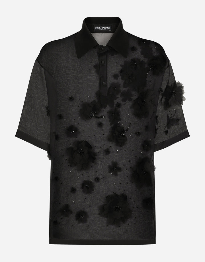 Dolce&Gabbana Silk organza polo shirt with embroidery