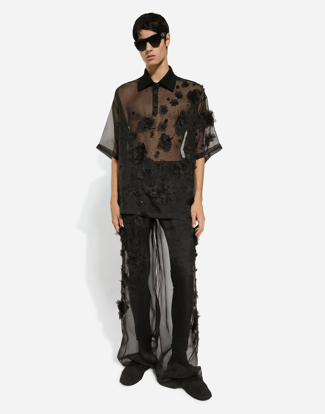 Dolce&Gabbana Silk organza polo shirt with embroidery