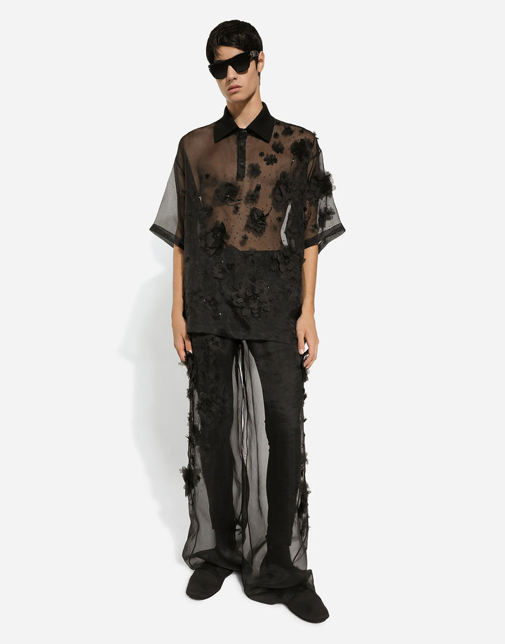 Dolce&Gabbana Silk organza polo shirt with embroidery