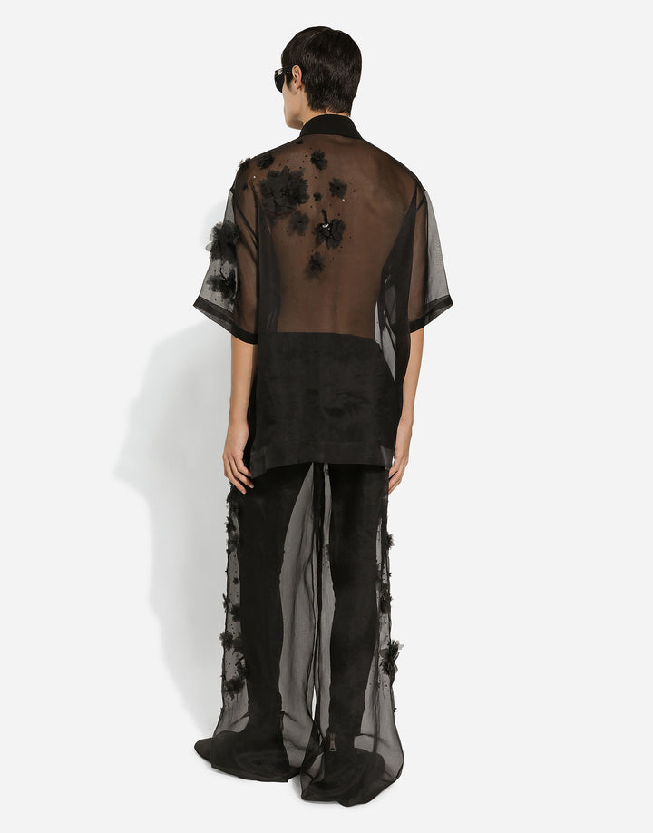 Dolce&Gabbana Silk organza polo shirt with embroidery