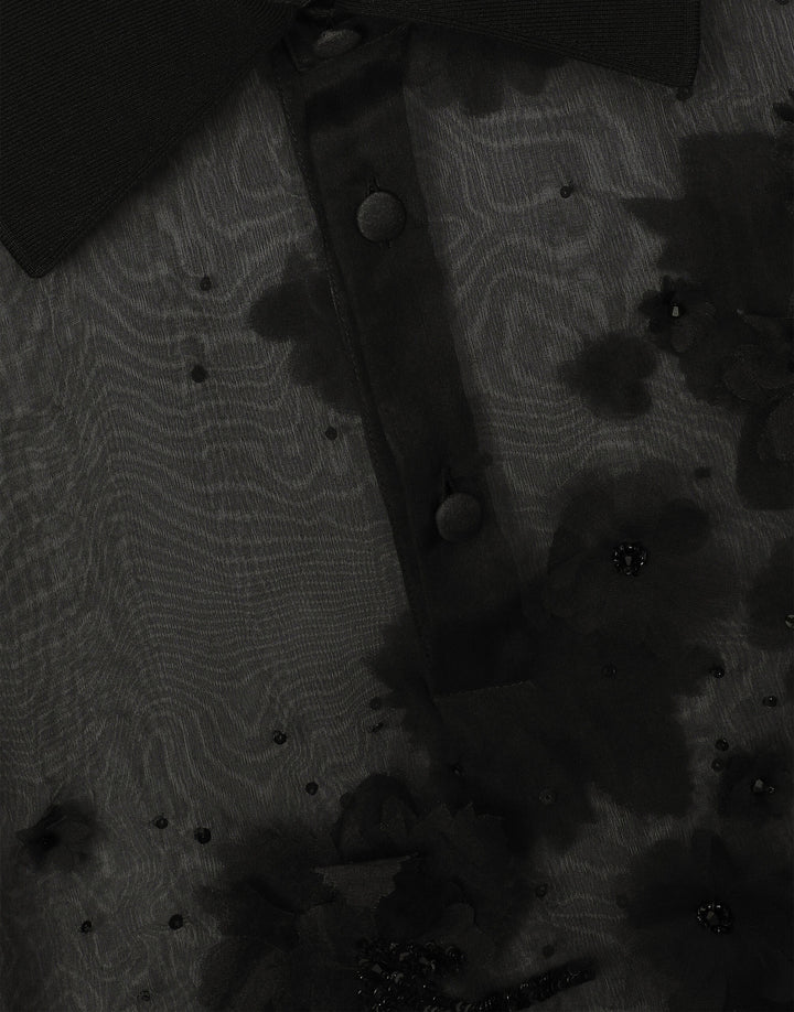 Dolce&Gabbana Silk organza polo shirt with embroidery