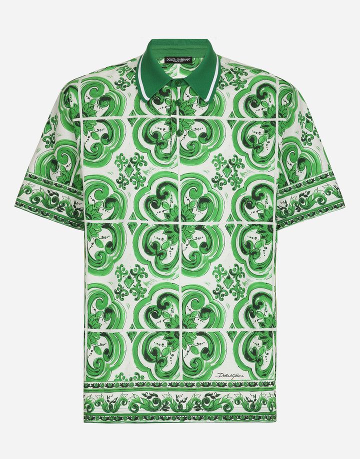 Dolce&Gabbana Cotton polo-shirt with majolica print