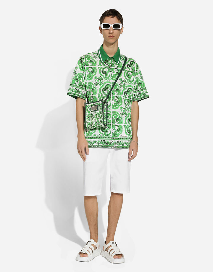Dolce&Gabbana Cotton polo-shirt with majolica print