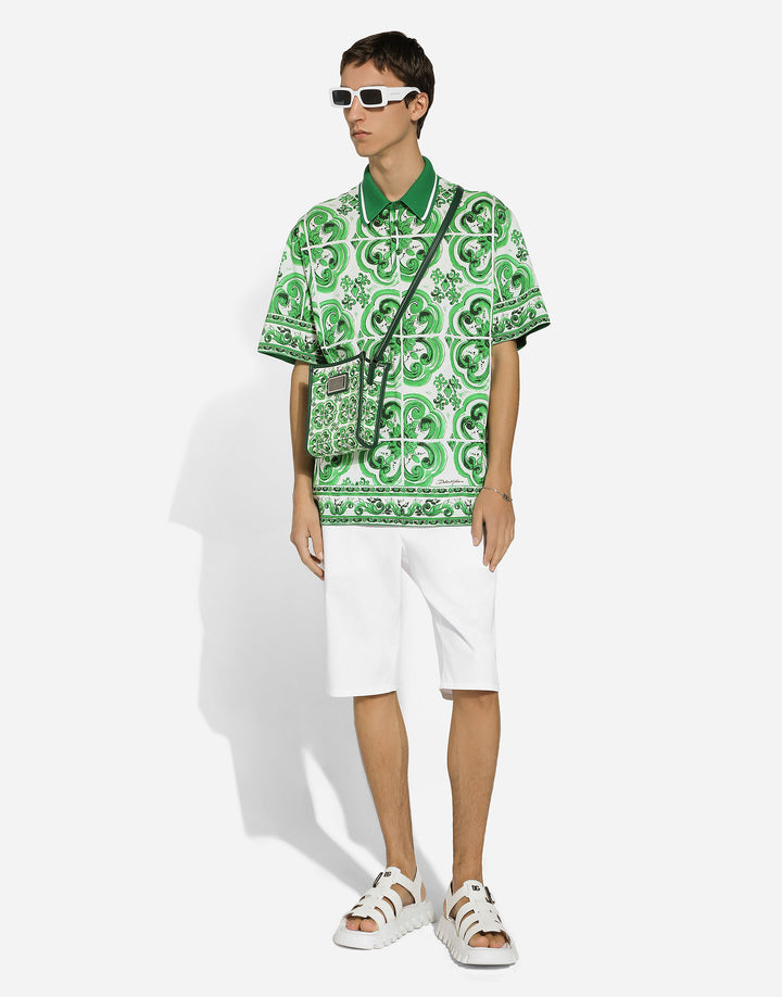 Dolce&Gabbana Cotton polo-shirt with majolica print