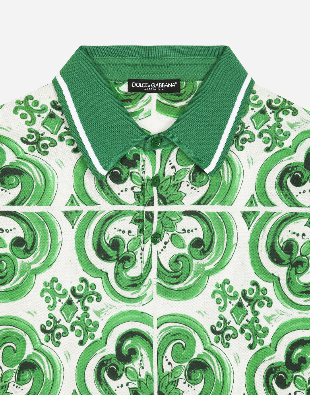 Dolce&Gabbana Cotton polo-shirt with majolica print