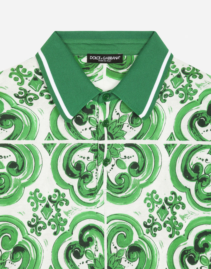 Dolce&Gabbana Cotton polo-shirt with majolica print