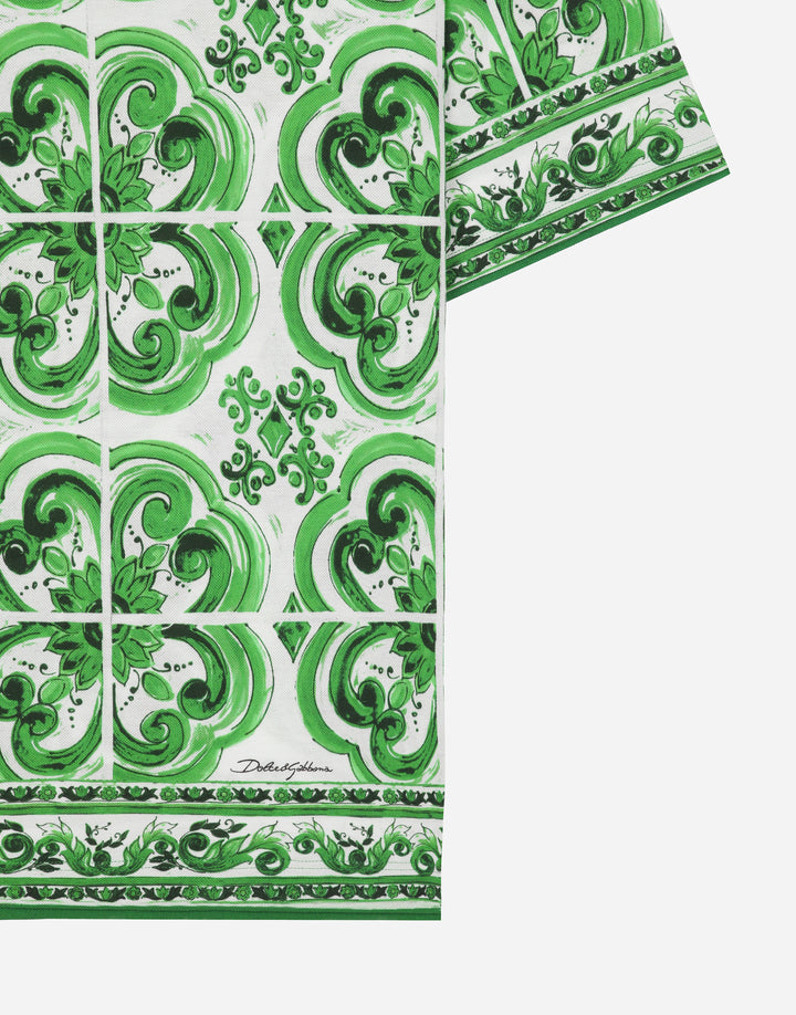 Dolce&Gabbana Cotton polo-shirt with majolica print