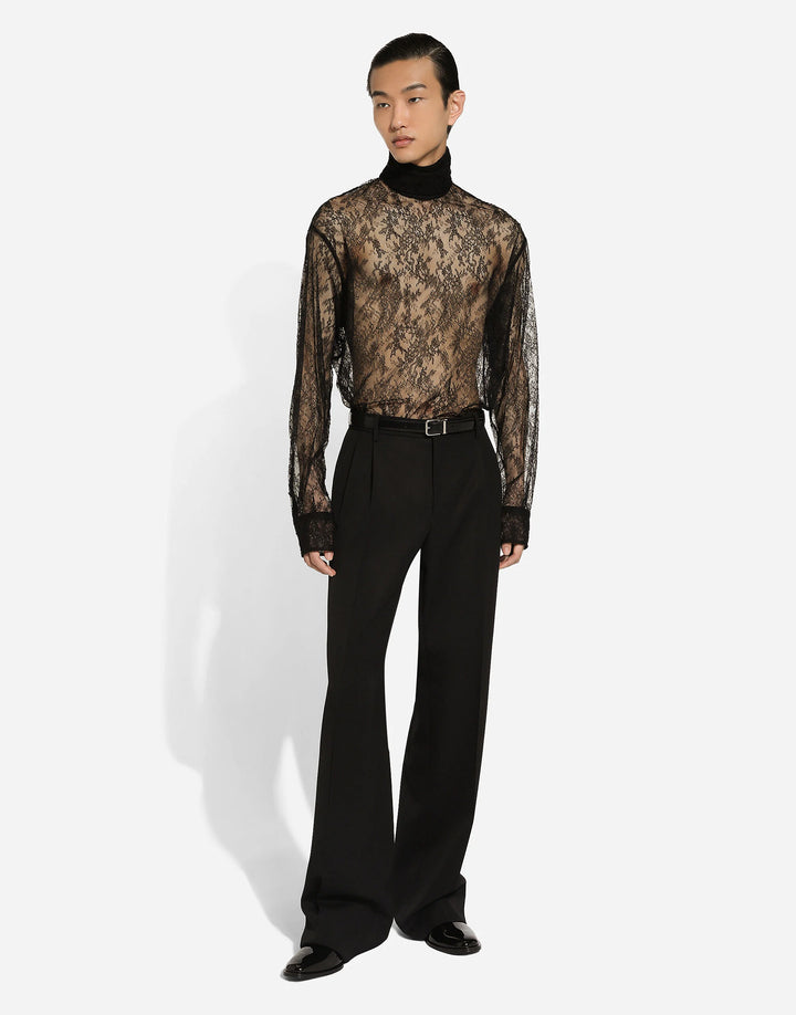 Dolce&Gabbana Loose lace turtleneck with shirt cuffs