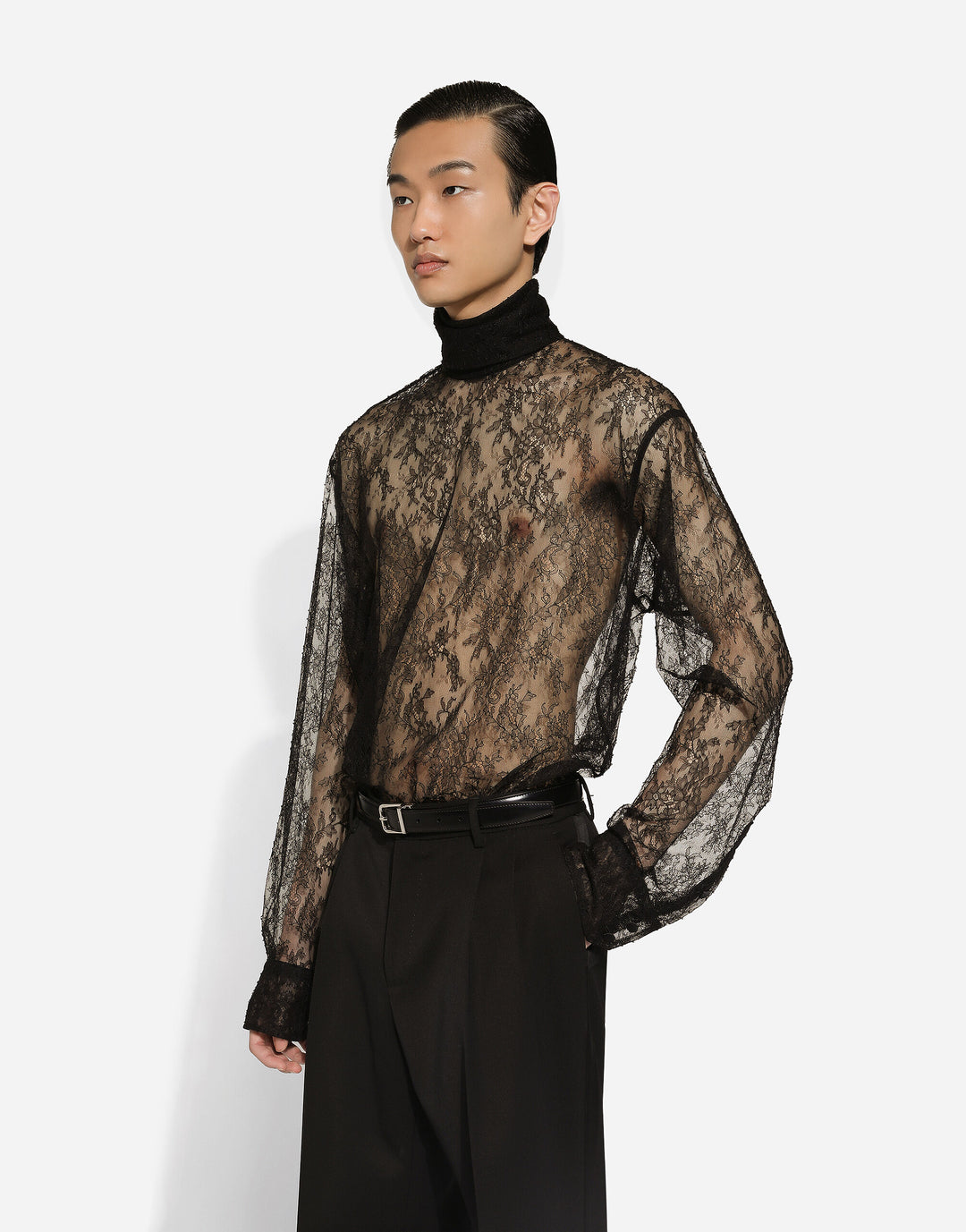 Dolce&Gabbana Loose lace turtleneck with shirt cuffs