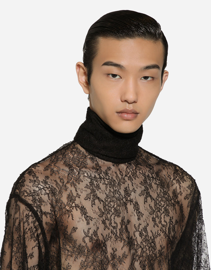Dolce&Gabbana Loose lace turtleneck with shirt cuffs