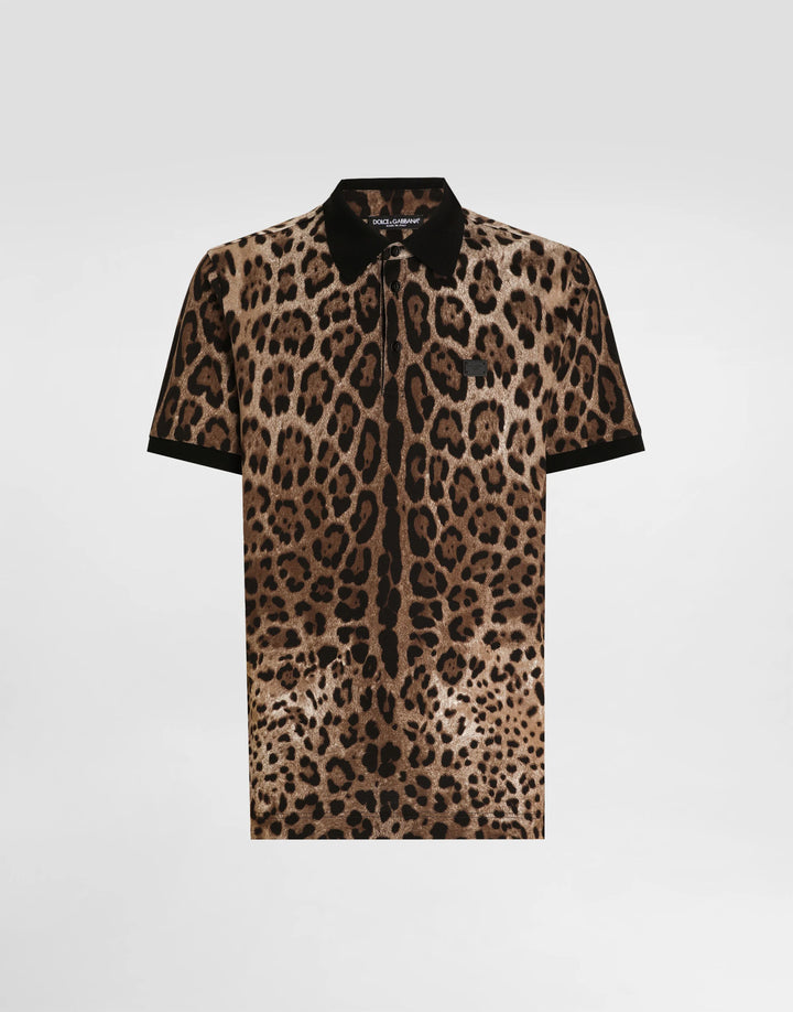 Dolce&Gabbana Cotton polo-shirt with leopard print