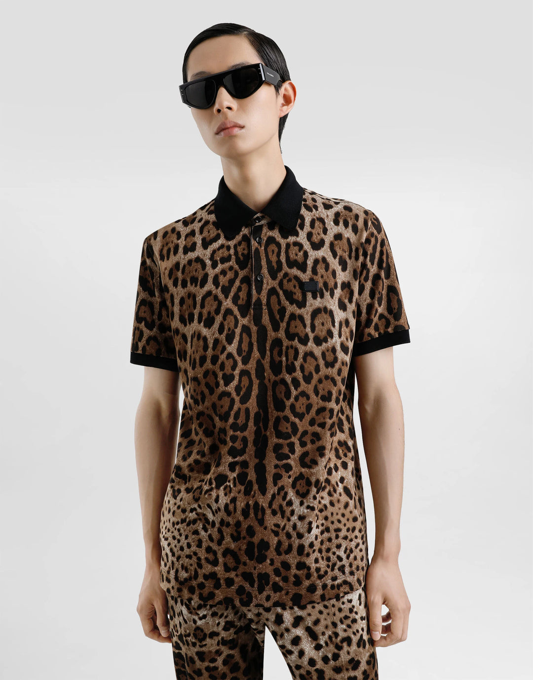 Dolce&Gabbana Cotton polo-shirt with leopard print