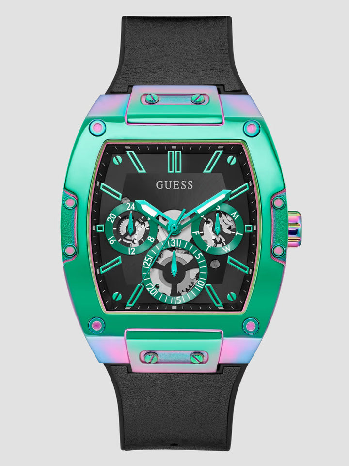 Guess Iridescent and Black Silicone Multifunction Watch