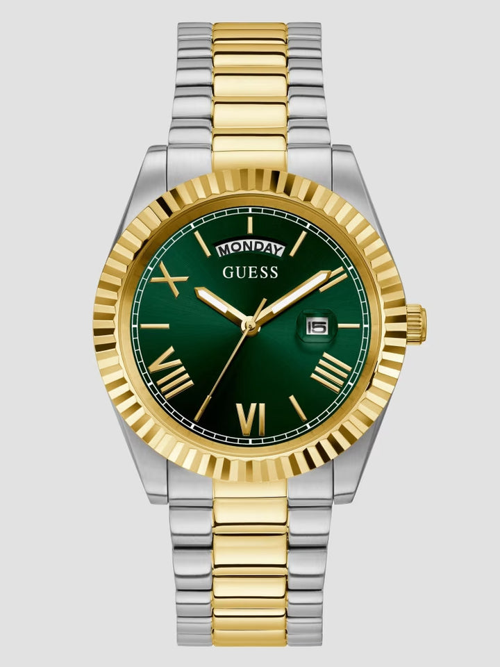 Guess Two-Tone and Green Analog Watch