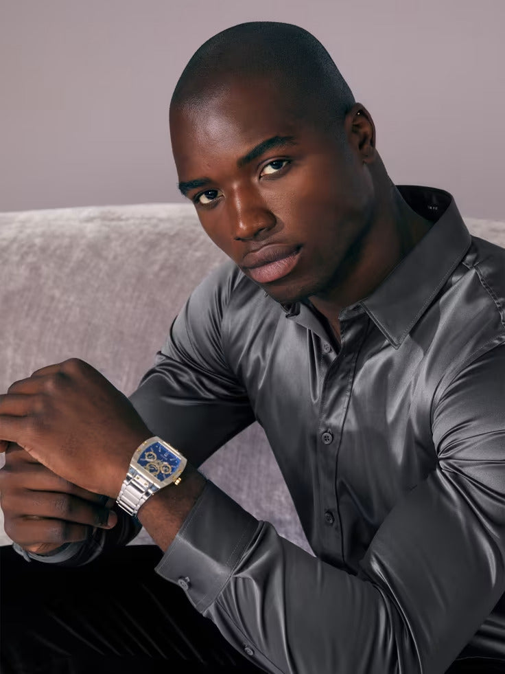 Guess Square Silver-Tone Multifunction Watch