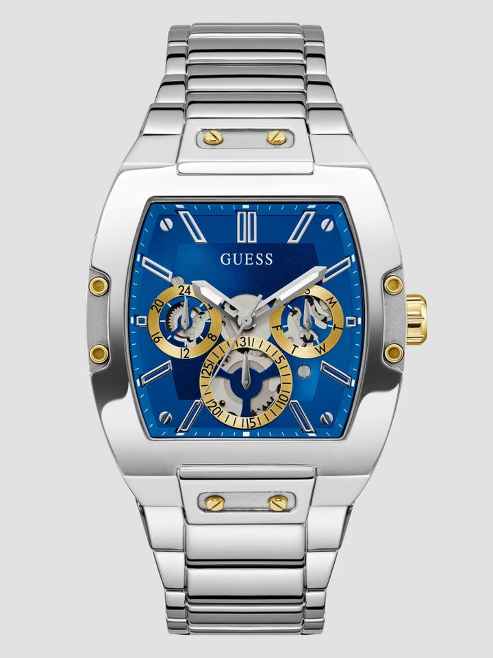 Guess Square Silver-Tone Multifunction Watch