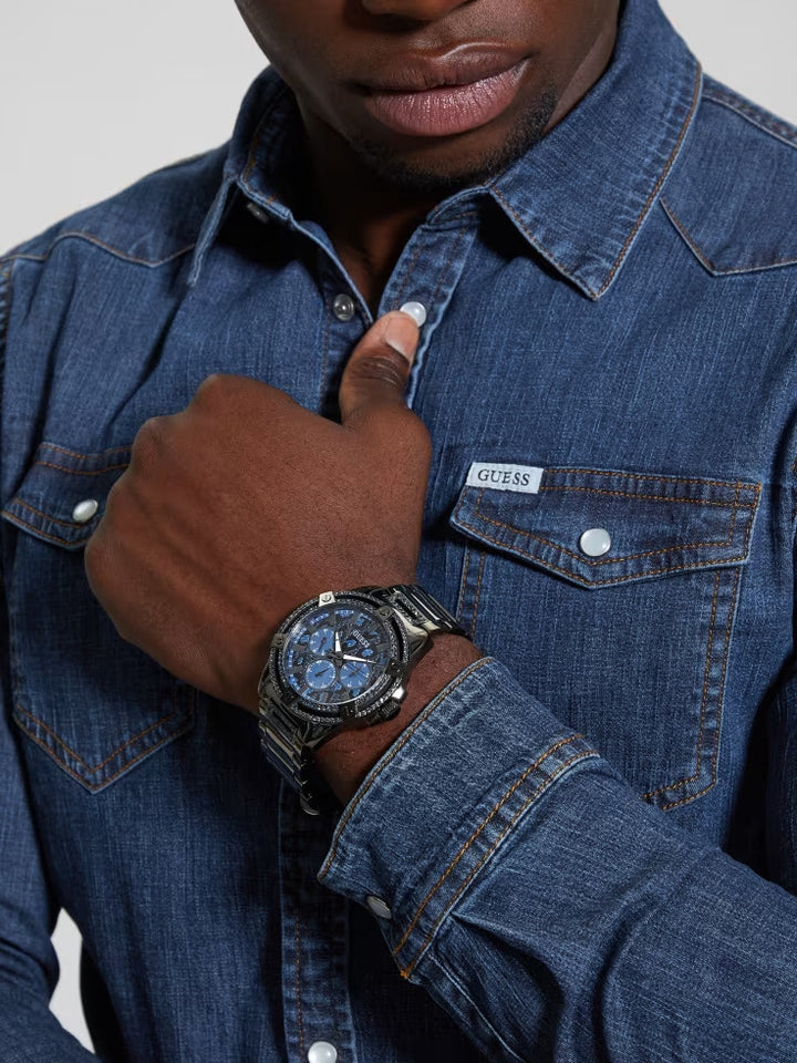 Guess Gray and Blue Multifunction Watch