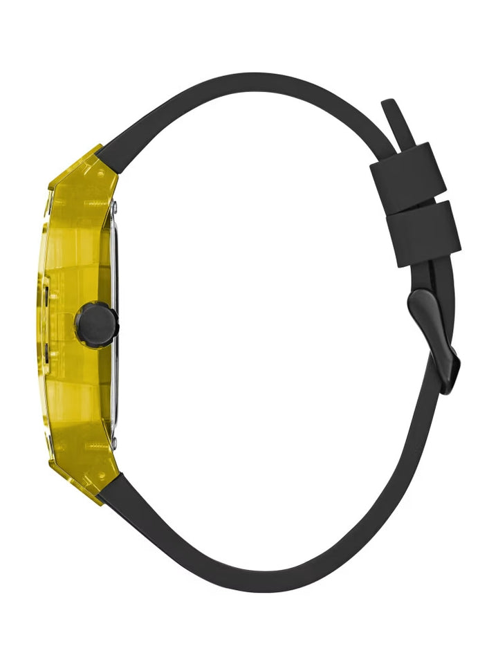 Guess Yellow Exposed Dial Multifunction Watch