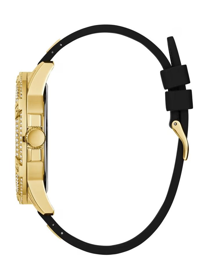 Guess Cut-Through Gold-Tone and Black Silicone Multifunction Watch