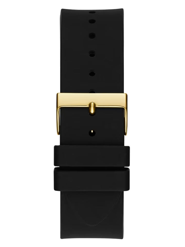 Guess Cut-Through Gold-Tone and Black Silicone Multifunction Watch