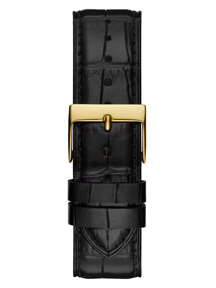 Guess Gold-Tone and Black Analog Leather Watch