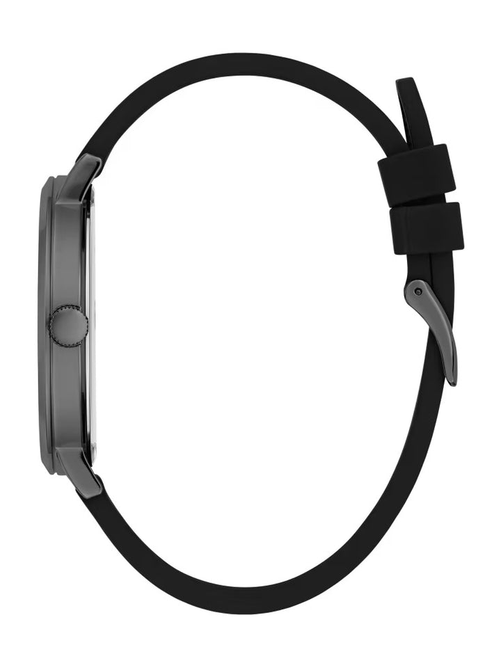 Guess Dark Silver-Tone and Black Printed G-Cube Analog Watch
