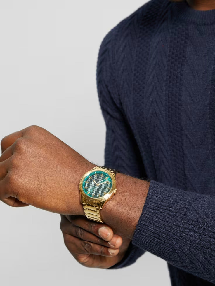 Guess Gold-Tone and Green Analog Watch