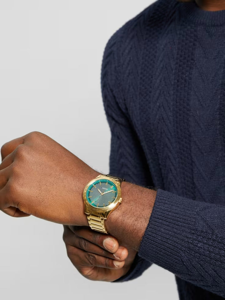Guess Gold-Tone and Green Analog Watch