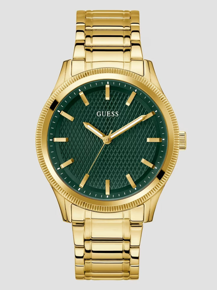 Guess Gold-Tone and Green Analog Watch