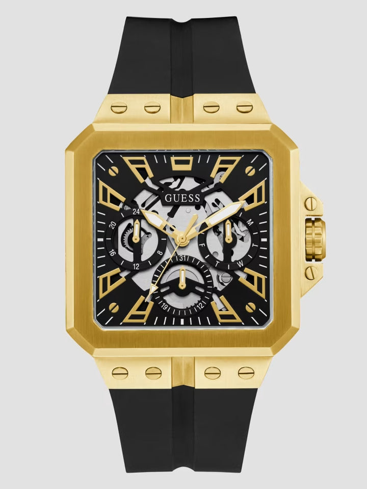 Guess Gold-Tone and Black Silicone Multifunction