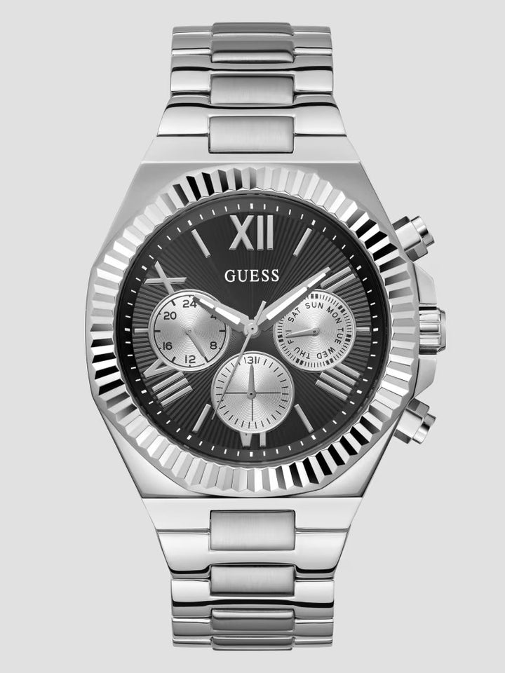 Guess Silver-Tone and Black Multifunction Watch