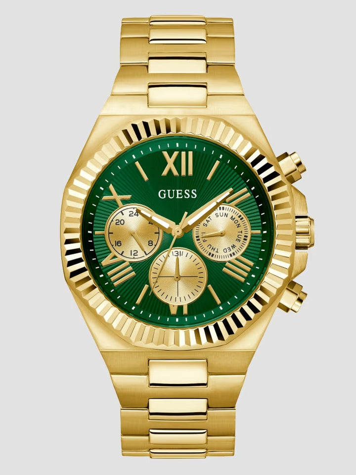 Guess Gold-Tone and Green Multifunction Watch