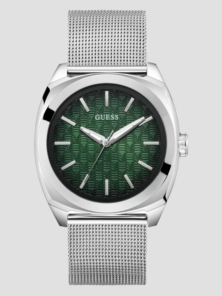 Guess Silver-Tone and Green Analog Watch