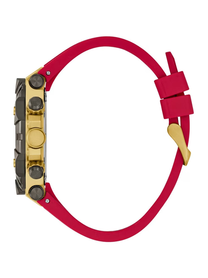 Guess Gold-Tone and Red Silicon Multifunction Watch