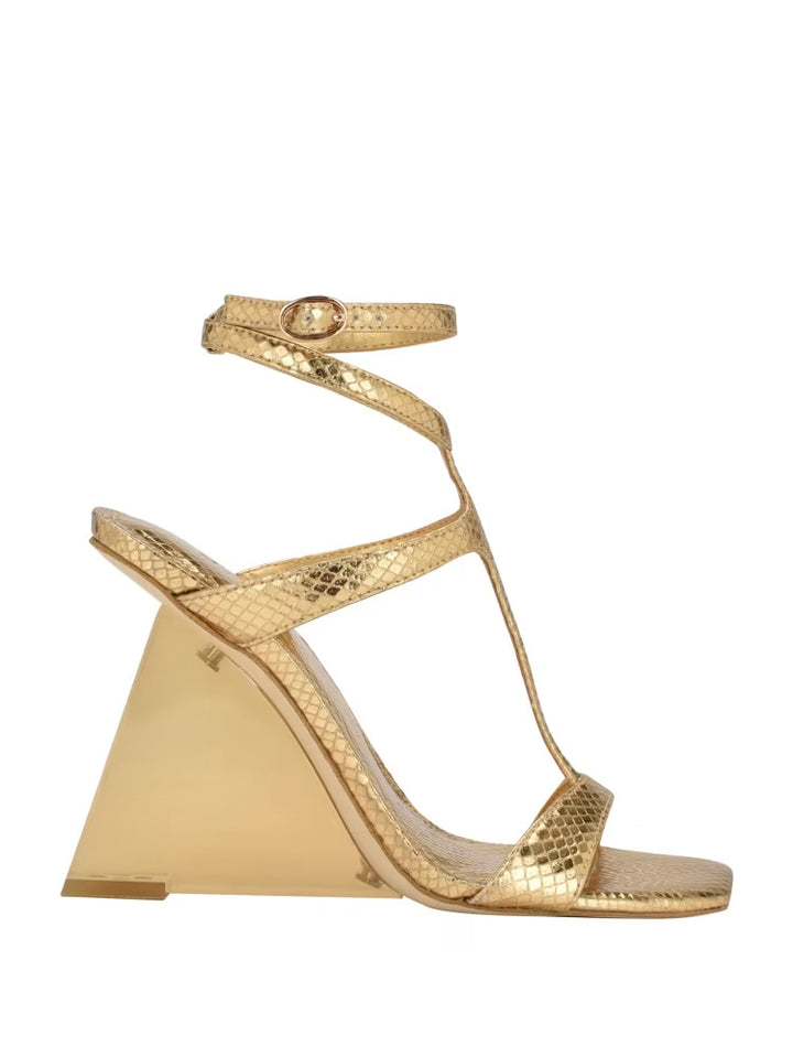 Guess Bacio Metallic T-Strap Wedge Heels