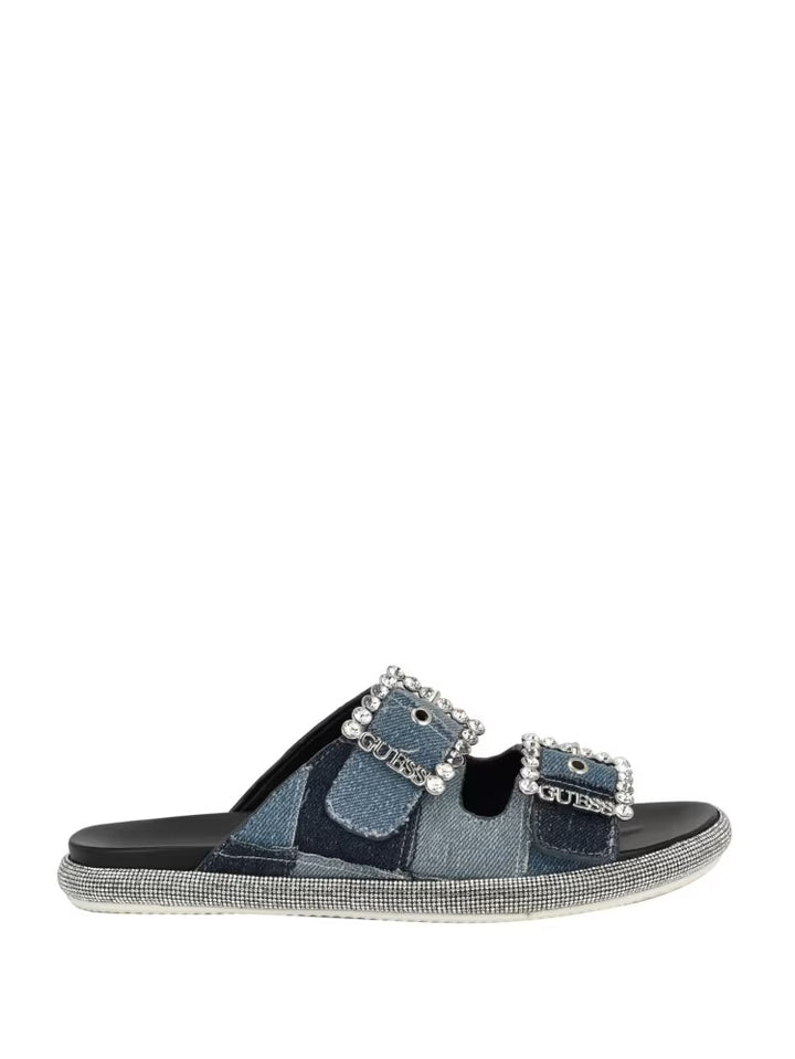 Guess Funzya Embellished Two-Strap Denim Slides