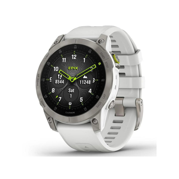 Garmin epix Gen 2, Premium active smartwatch, Health and wellness features, touchscreen AMOLED display, adventure watch with advanced features, white titanium