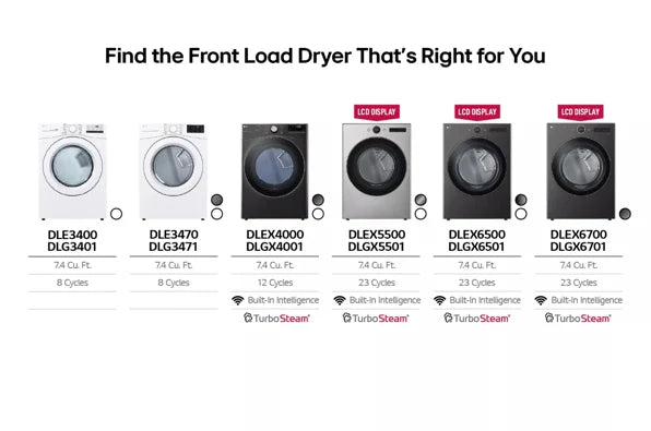 LG DLEX4000B 7.4 cu. ft. Ultra Large Capacity Smart wi-fi Enabled Front Load Electric Dryer with TurboSteam™ and Built-In Intelligence