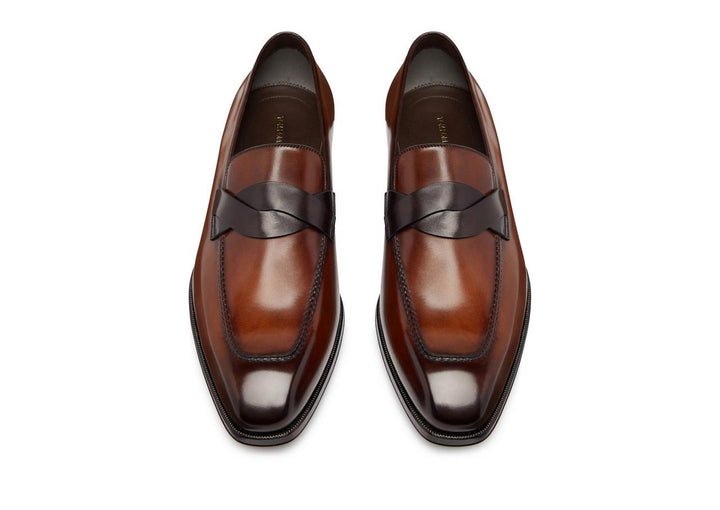 TOM FORD BURNISHED LEATHER ELKAN TWISTED BAND LOAFER