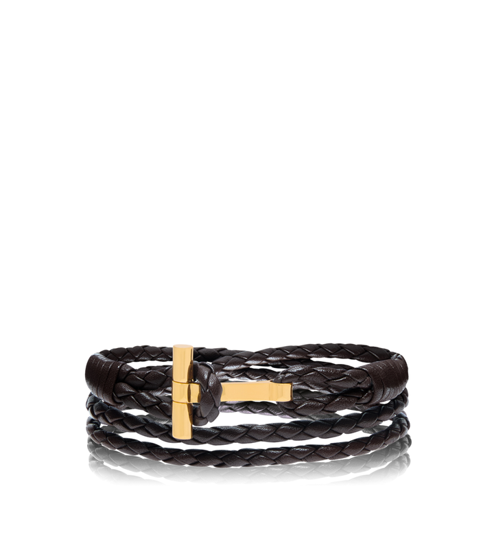 TOM FORD BRAIDED LEATHER T BRACELET