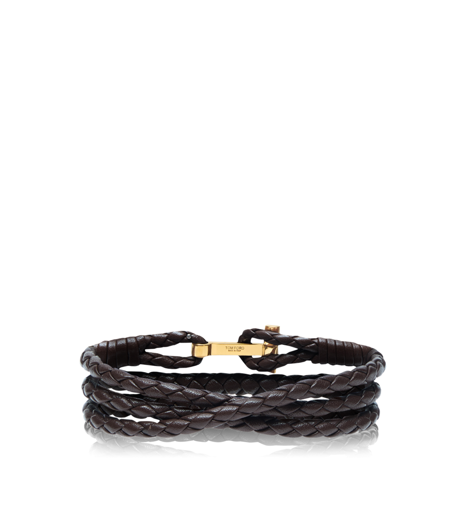 TOM FORD BRAIDED LEATHER T BRACELET