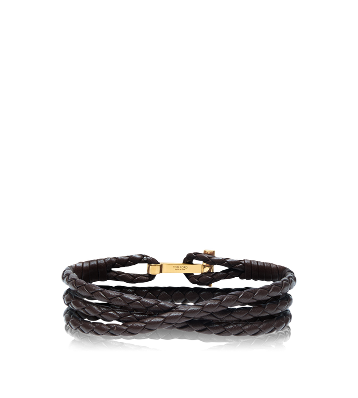 TOM FORD BRAIDED LEATHER T BRACELET